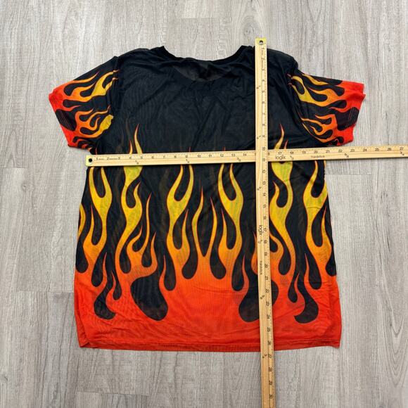 Vintage Hot Topic Flame Fire Mesh Shirt XL Goth Raver Punk Rave See Through y2k - Picture 8 of 9